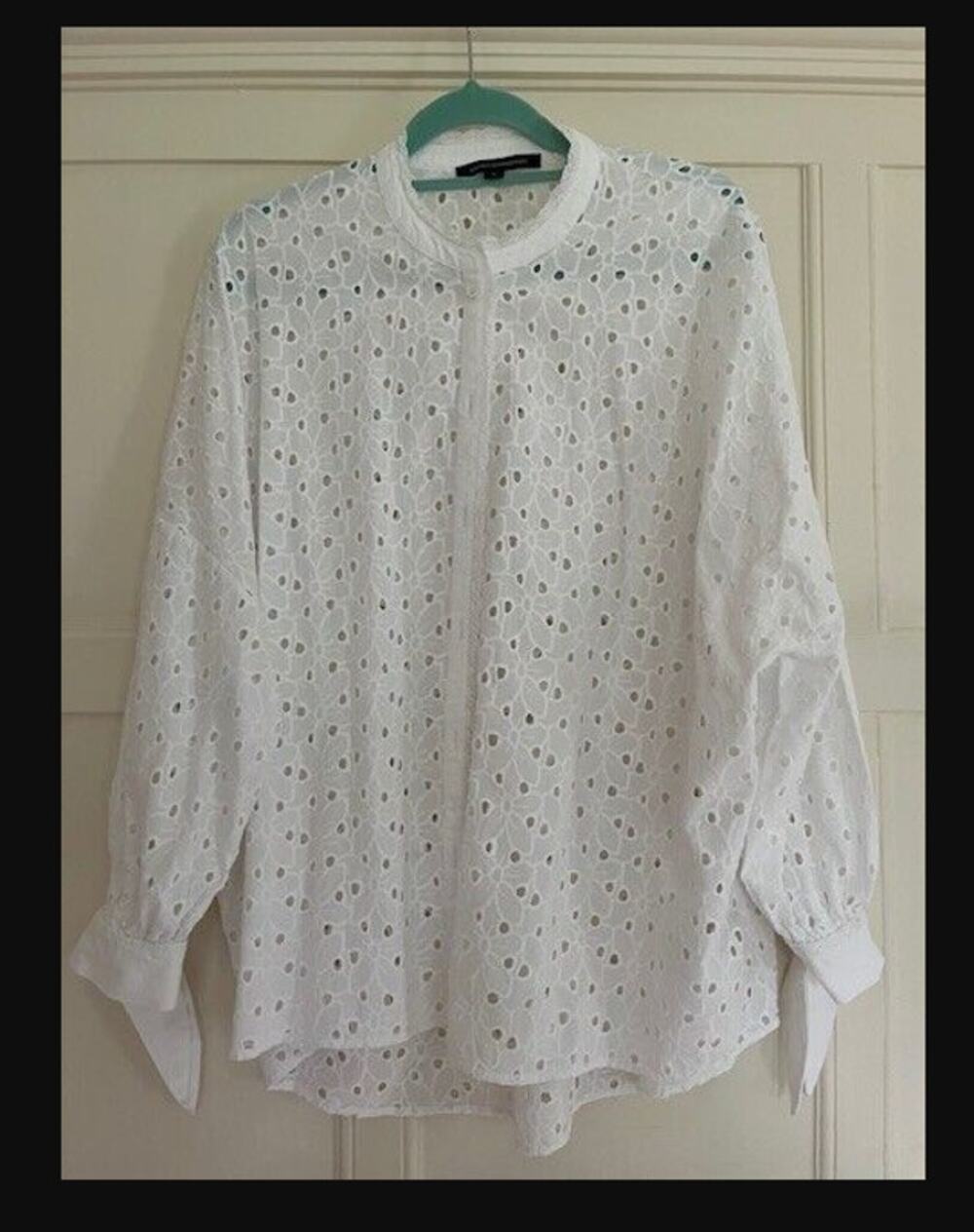 French Connection Eyelet White cotton Broderie oversized shirt blouse small